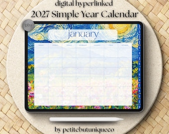 Simple Year Calendar 2027 Digital Monthly Planner Easy Painting Hyperlinked Minimalist Goals & To-Do List Easy Navigation Productivity PDF