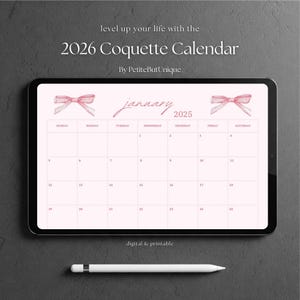 Pink Bow Calendar 2026 Goodnotes Monthly Planner Digital Download Pdf Landscape Printable Sunday & Monday