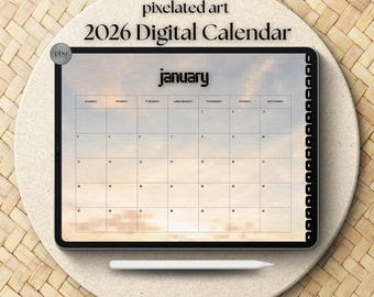 Pixelated Art Simple Year Calendar 2026 Digital Monthly Planner Easy Hyperlinked Minimalist Goals & To-Do List Easy Productivity PDF