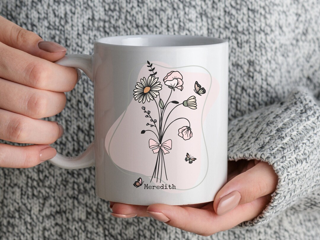 Personalized Birth Flower Mug April Mug Floral Ceramic Mug Birth Month ...