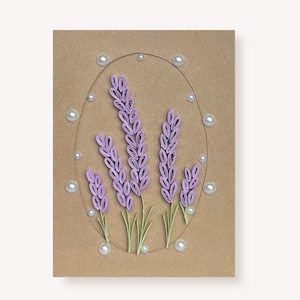 Lavendel Quilling Grußkarte, A7 Mini Geburtstagskarte, Blumenkarte mit Perlen, Floral Karte für Muttertag, Hochzeit
