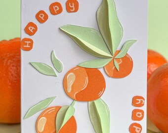 Mandarins Birthday Card, Fruity Greeting Card, Happy Birthday Mini Card, Small Gift Card Size A7