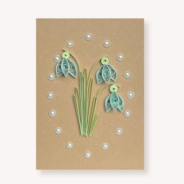 Handmade May Lily Quilling Greeting Card, Mini Birthday Card, Mother's Day Floral Card, Blue Flowers, A7 Minimalistic Card