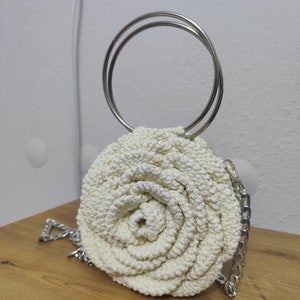 Rose flower purse,Ruffled chic bag,Crochet rose shaped Bag, Ruffled Chic Bag, Flower Rose Bag, Evening Bag bag,Crochet Peony Flower Bag zdjęcie 3