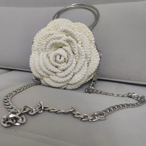 Rose flower purse,Ruffled chic bag,Crochet rose shaped Bag, Ruffled Chic Bag, Flower Rose Bag, Evening Bag bag,Crochet Peony Flower Bag zdjęcie 7