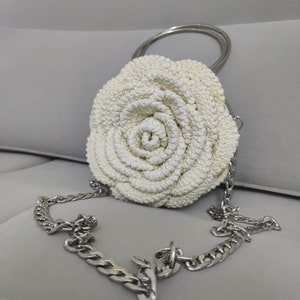 Rose flower purse,Ruffled chic bag,Crochet rose shaped Bag, Ruffled Chic Bag, Flower Rose Bag, Evening Bag bag,Crochet Peony Flower Bag zdjęcie 4