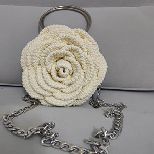 Rose flower purse,Ruffled chic bag,Crochet rose shaped Bag, Ruffled Chic Bag, Flower Rose Bag, Evening Bag bag,Crochet Peony Flower Bag zdjęcie 5