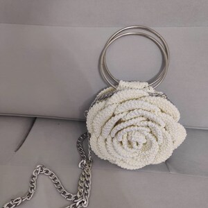 Rose flower purse,Ruffled chic bag,Crochet rose shaped Bag, Ruffled Chic Bag, Flower Rose Bag, Evening Bag bag,Crochet Peony Flower Bag zdjęcie 6