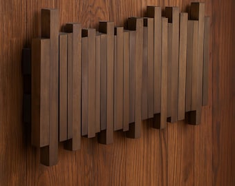 Acacia Wood Piano Coat Rack: Flip-Down Hooks, Modern Wall Art