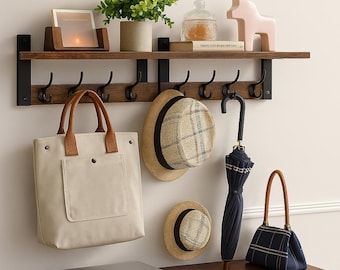 Rustic Wall Mounted Coat Rack Shelf - Set of 2 Entryway Organizer