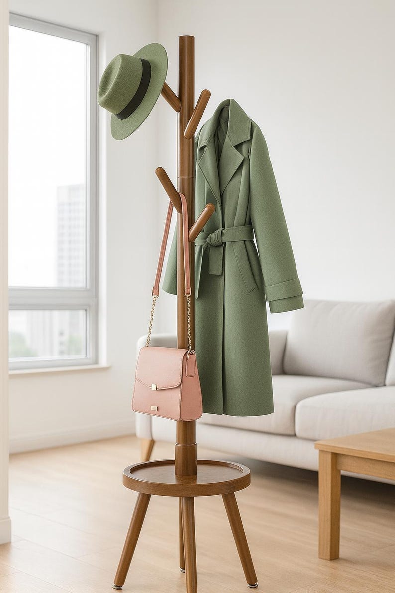 Attachable Coat Rack Freestanding Wood Coat Rack | Adjustable Height, 8 Hooks & Shelf - Etsy