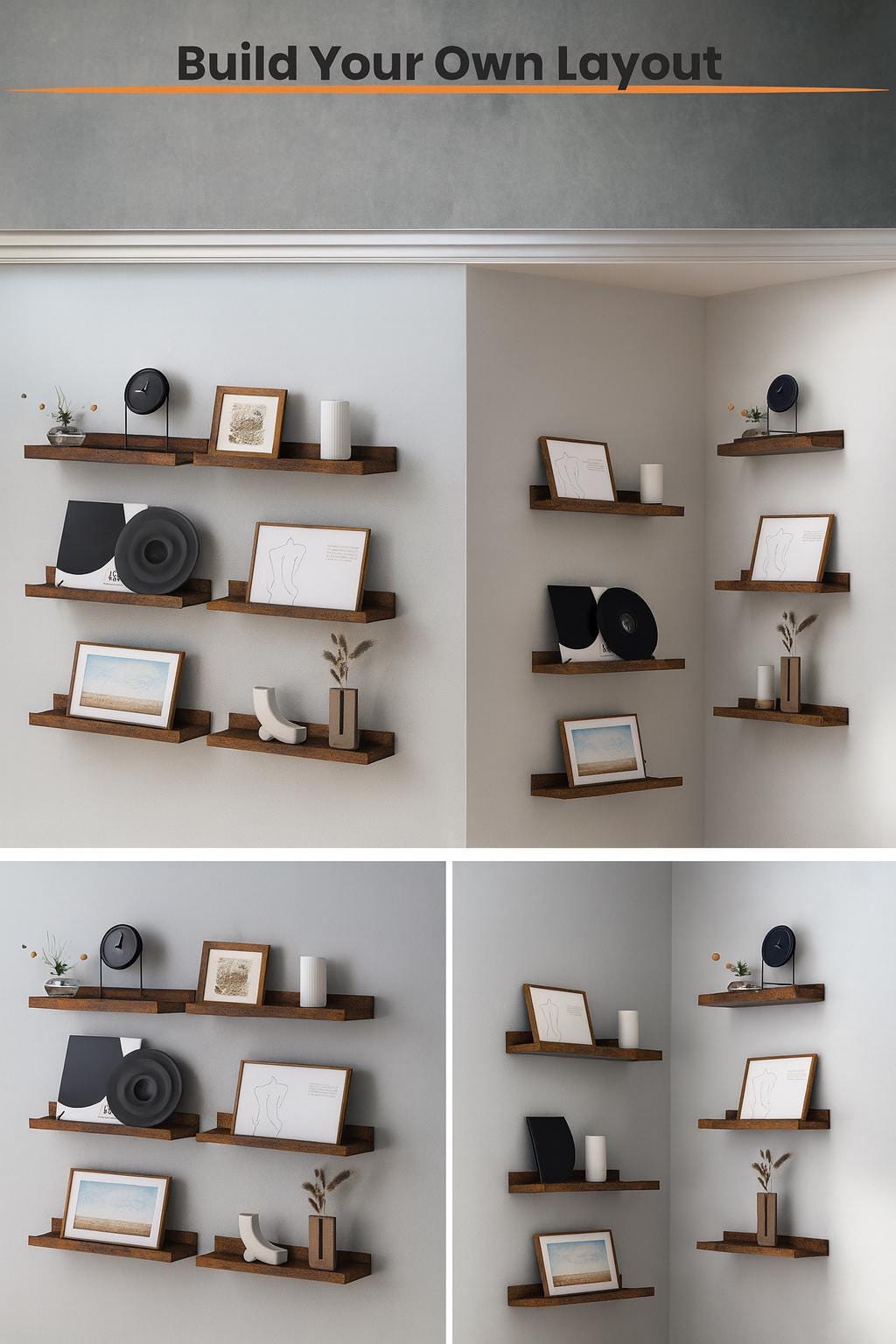 Rustic Wood Floating Shelves - Wall Mounted Decor, Set of 6 - Etsy