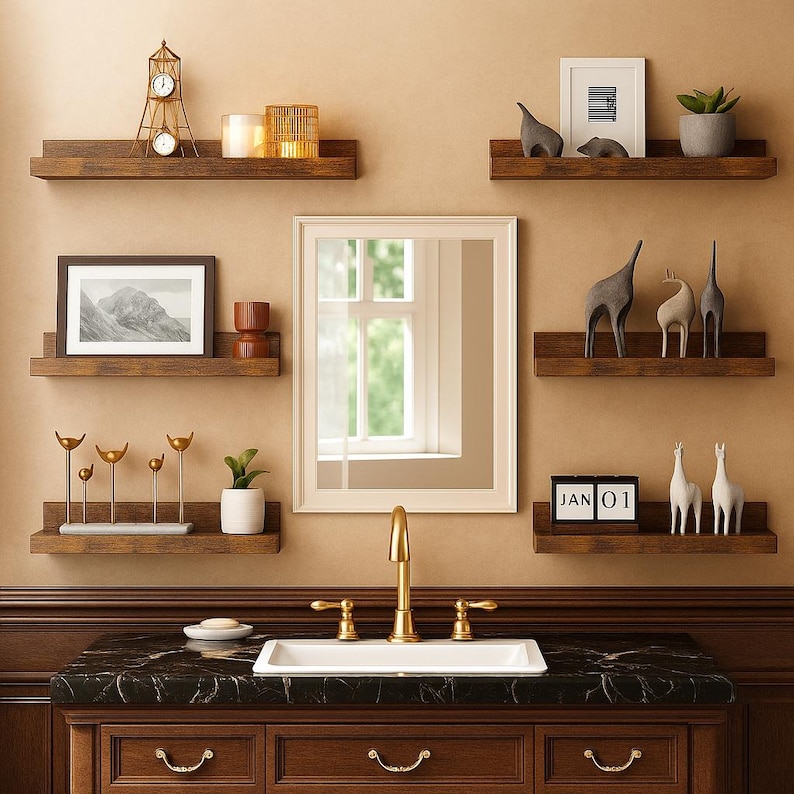 Rustic Wood Floating Shelves - Wall Mounted Decor, Set of 6 - Etsy