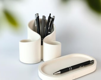 Modern Desk Organizer Set: Pen Pencil Holder, Catchall Trinket Tray