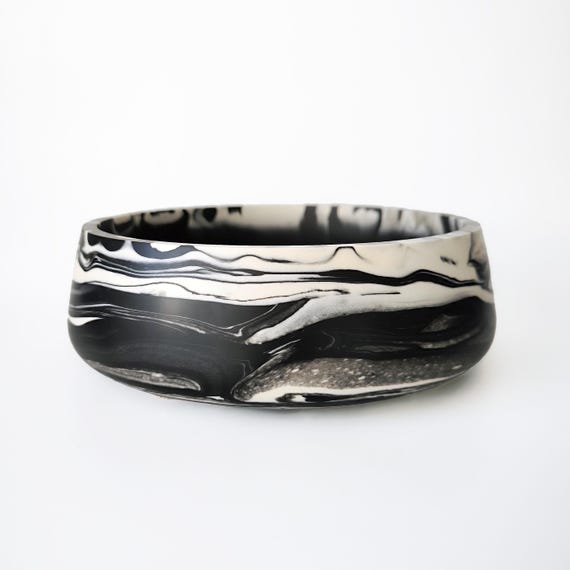 Handmade Black & White Marble Bowl: Coffee Table Tray, Key Organizer
