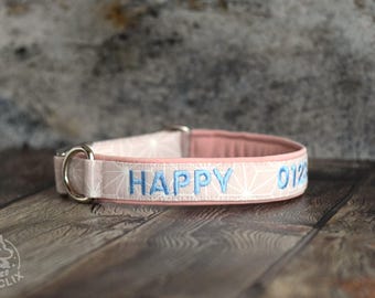 Personalized Dog Collar with Name, Phone Number, or Custom Text – Pink and White with Softshell Padding – Pink Puppy Collar Girl Dog Collar