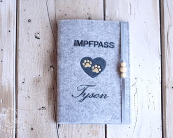 Funda para certificado de vacunación personalizada para mascotas - Pasaporte azul para perros y gatos - Funda para certificado de vacunación de la UE de fieltro gris jaspeado