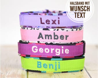 Hundehalsband Halsband Hund - Personalisiert Bestickt in Wunschfarben mit Hundename, Telefonnummer oder Wunschtext - 25mm Acetal Schnalle