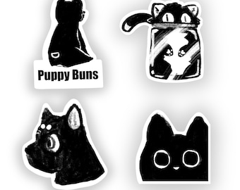 Cute Puppy Kitty Dog Cat Pet Sketch Art Drawing Unique Fun Stickers