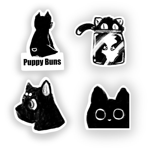 Cute Puppy Kitty Dog Cat Pet Sketch Art Drawing Unique Fun Stickers