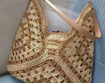 Brown yarn knitting bag tote Artistic Style Beach Style Woven Bag Tote Bag