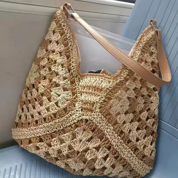 Brown yarn knitting bag tote Artistic Style Beach Style Woven Bag Tote Bag
