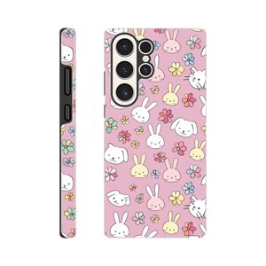 Bunny Bliss Phone Case Cute Bunnies Small Flowers Pattern Anime Style Pink Spring Phone Case Perfect Gift iPhone Samsung image 5