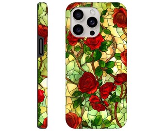 Stained Glass Rose Phone Case l Stained glass Rose trellis Art Phone case Floral Roses Garden Artistic | Perfect Gift | iPhone | Samsung