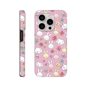 Bunny Bliss Phone Case Cute Bunnies Small Flowers Pattern Anime Style Pink Spring Phone Case Perfect Gift iPhone Samsung zdjęcie 7