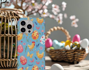 Egg-citing Easter Phone Case | Chickens Easter Eggs Butterfly Spring Flower Blue Pastel Color Phone Case | Perfect Gift | iPhone | Samsung