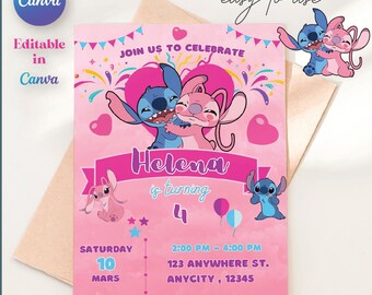 Stitch Birthday Invitation Template Editable Stitch Girls Birthday Invitation Stitch Birthday Party Invitation Stitch Invite Canva template