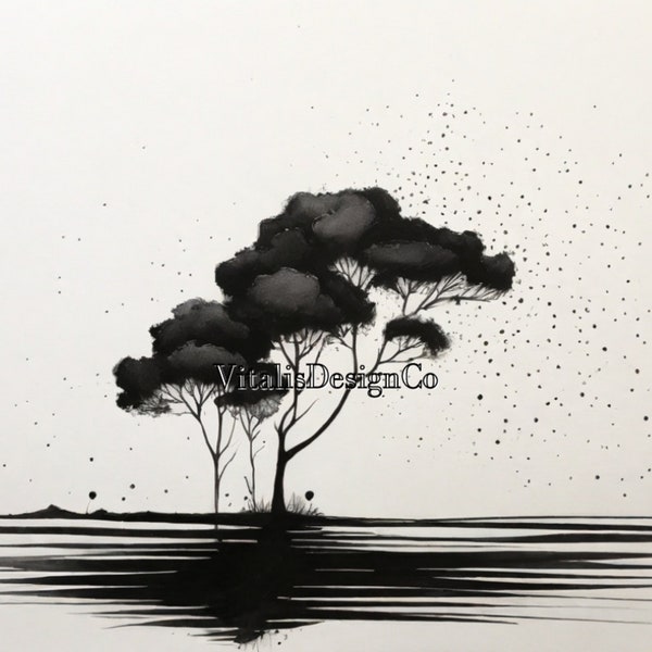 Copse of Trees | Black & White | Pen and Ink-inspired Series | AI-generated Art Print | AI Artwork | Digital Download Only
