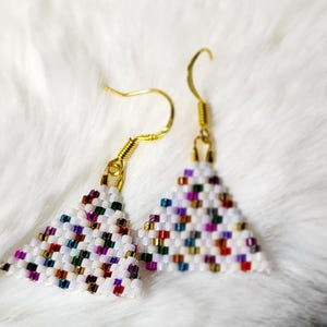 Handmade beaded Christmas tree confetti  earrings