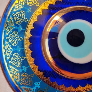Ceramic Evil Eye Wall Hanging - 15 cm Oriental Design Good Luck Charm with Blue Nazar Beads
