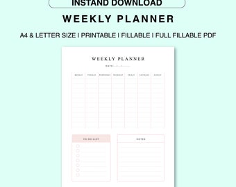 Wochenplaner zum Ausdrucken und nach Bedarf ausfüllbar, Wochenplaner zum Ausdrucken, Wochenplan, digitaler Wochenplaner im PDF-Format, INSTAND-DOWNLOAD-PDF
