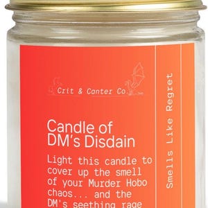 Candle of DM&#39;s Disdain - Funny DND Gift for Players and Dungeon Masters - Scented Candles, Coconut Apricot Wax (4oz, 9oz)