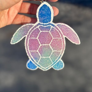 Iridescent Sea Turtle Car Freshie: Color Shift Glitter, Ocean Scent