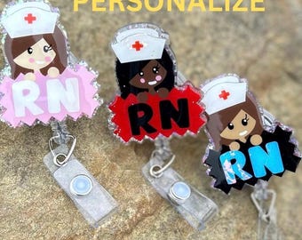 Personalized Nurse Badge Reel: Custom RN ID Holder, Alligator Clip