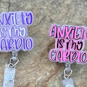 Sassy Sparkly Anxiety is My Cardio - Enrouleur de badge rétractable | porte-carte d'identité d'infirmière amusant |  | insigne d'humour de travail | coloré avec des paillettes holographiques
