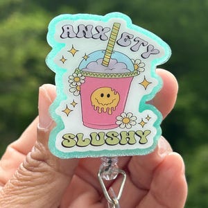 Bobine mignonne et drôle d'insigne de slushy d'inquiétude | Porte-carte d'identité d'infirmière drôle | Badge de travail avec pince crocodile rétractable | Porte-badge connexe | Nouveauté