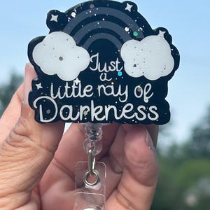 Ray of Darkness Glitter Black Cloud Badge Reel: Funny Nurse ID Clip
