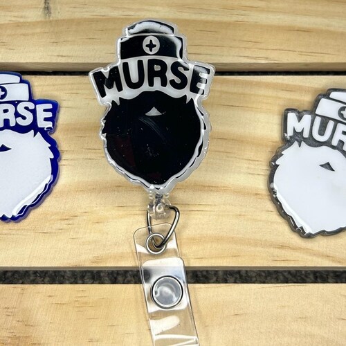 Murse Badge Reel: Funny Male Nurse Gift with Beard