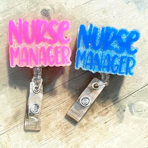 Krankenschwester-Manager-Abzeichen-Rolle für RN-Führungskräfte und Aufsichtsräte im Apothekenwesen - Glitzernder einziehbarer Ausweishalter Geschenk für Nurse-Manager