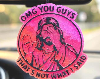 Ambientador divertido para coche con temática de Jesús, ¡Dios mío, chicos, eso no es lo que dije! Ambientador cristiano para coche, decoración divertida para coche con temática cristiana, adorno para el espejo retrovisor.
