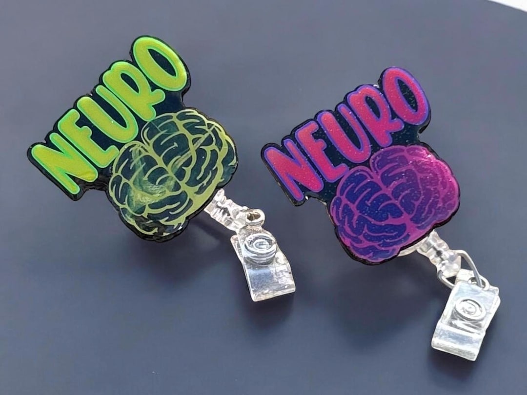 Neuro Nurse Badge Reel: Glitter Brain ID Holder, Retractable Swivel ...