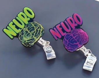 Porta credencial de enfermero neurológico: porta credencial con diseño de cerebro brillante y clip giratorio retráctil