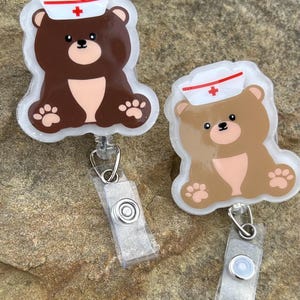 Teddy Bear Nurse - Retractable Badge Reel |   Medical ID Holder | Cute Gift for nurse | school nurse | pediatrics | 2” | nurse badge reel