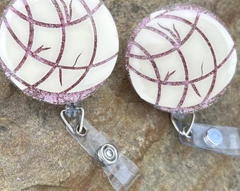 Pink Glitter Concha Retractable Badge Reel: Mexican Pastry Badge Holder