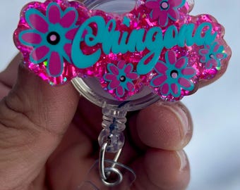Chingona Badge Reel: Retractable Floral ID