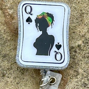 Black Queen Card Badge Reel - Melanin Nurse ID Holder - Unique Retractable Badge Clip - African American Queen - Cute Black Girl Magic Reel